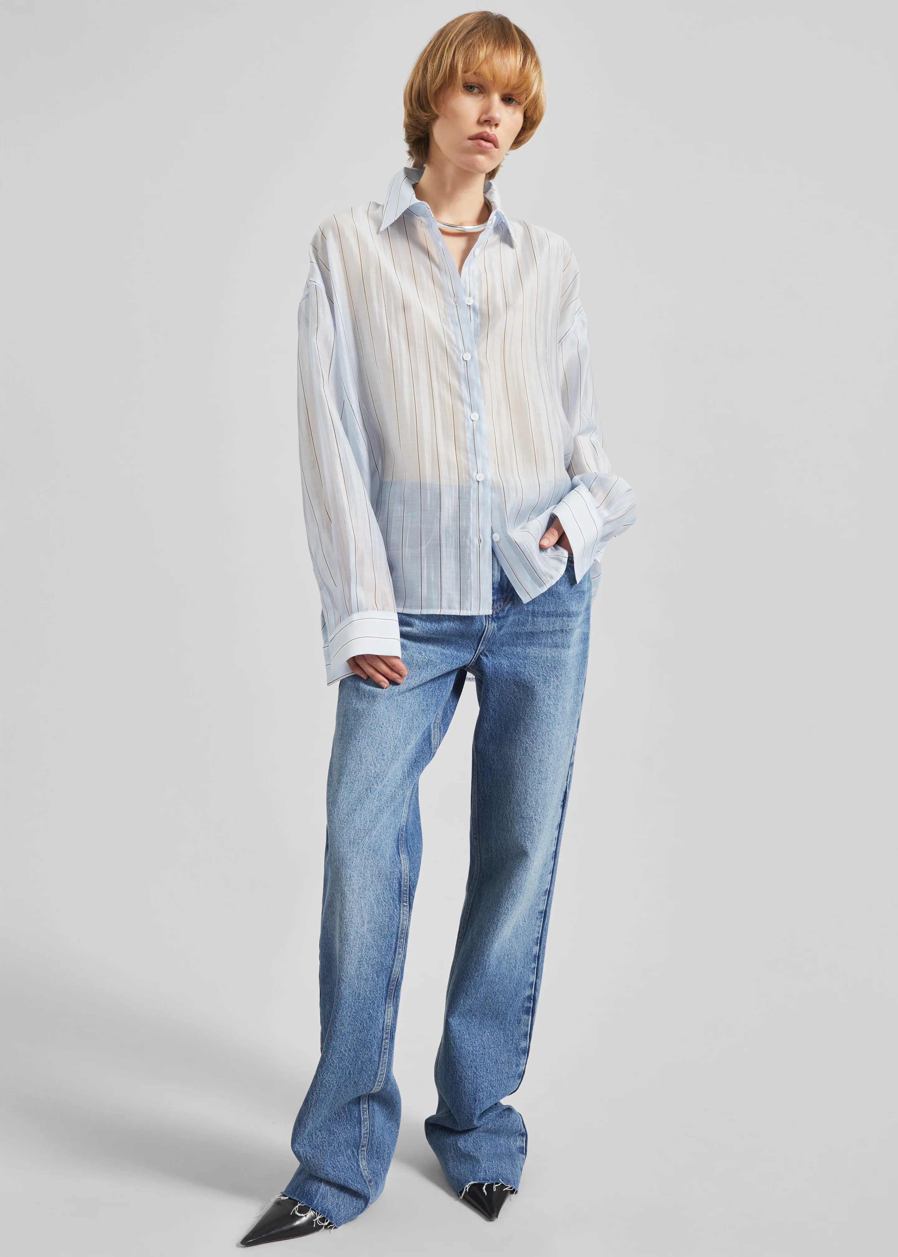 Vranor Light Sheer Shirt - Light Blue/Black Stripe - Image 2