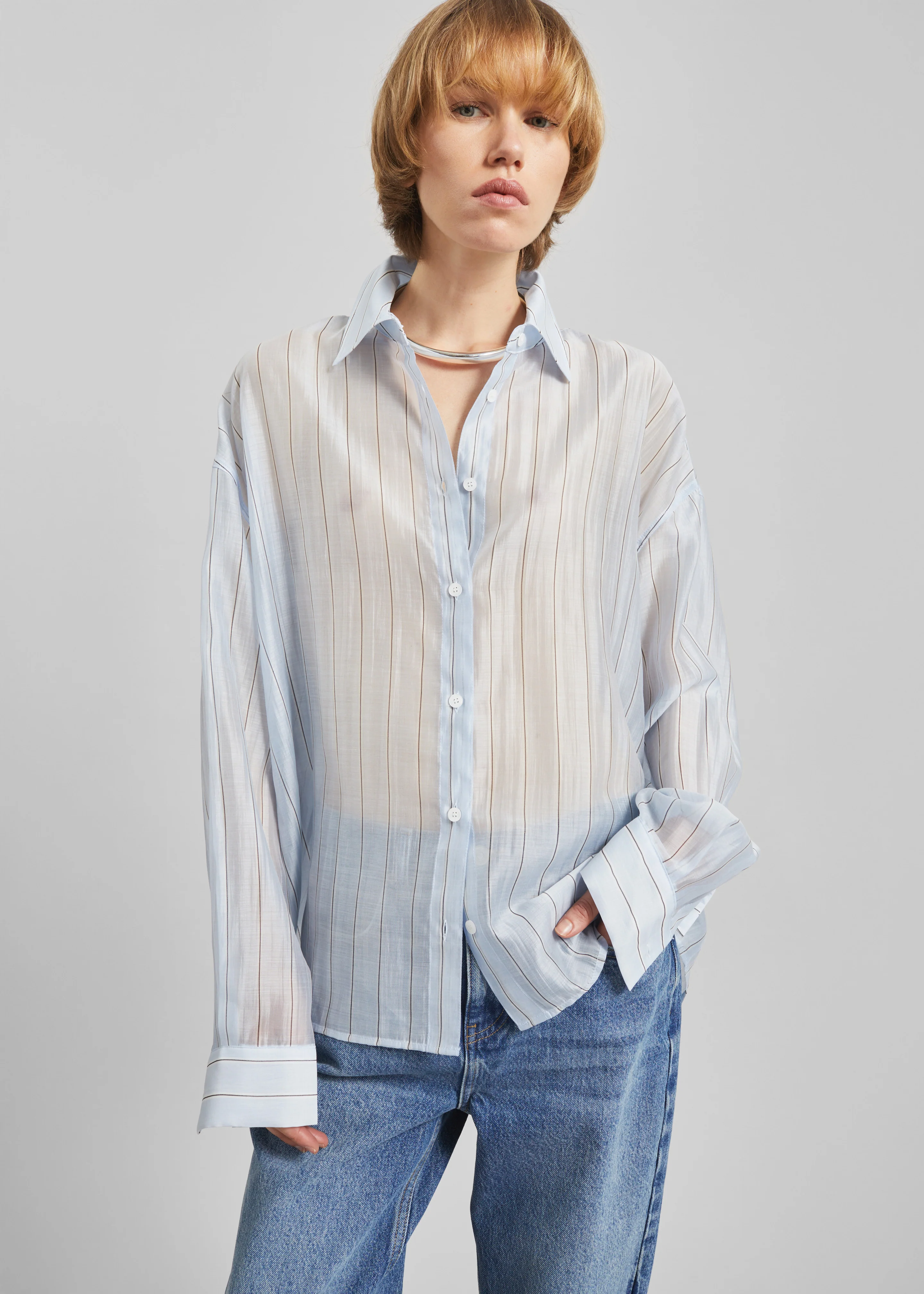 Vranor Light Sheer Shirt - Light Blue/Black Stripe - Image 3