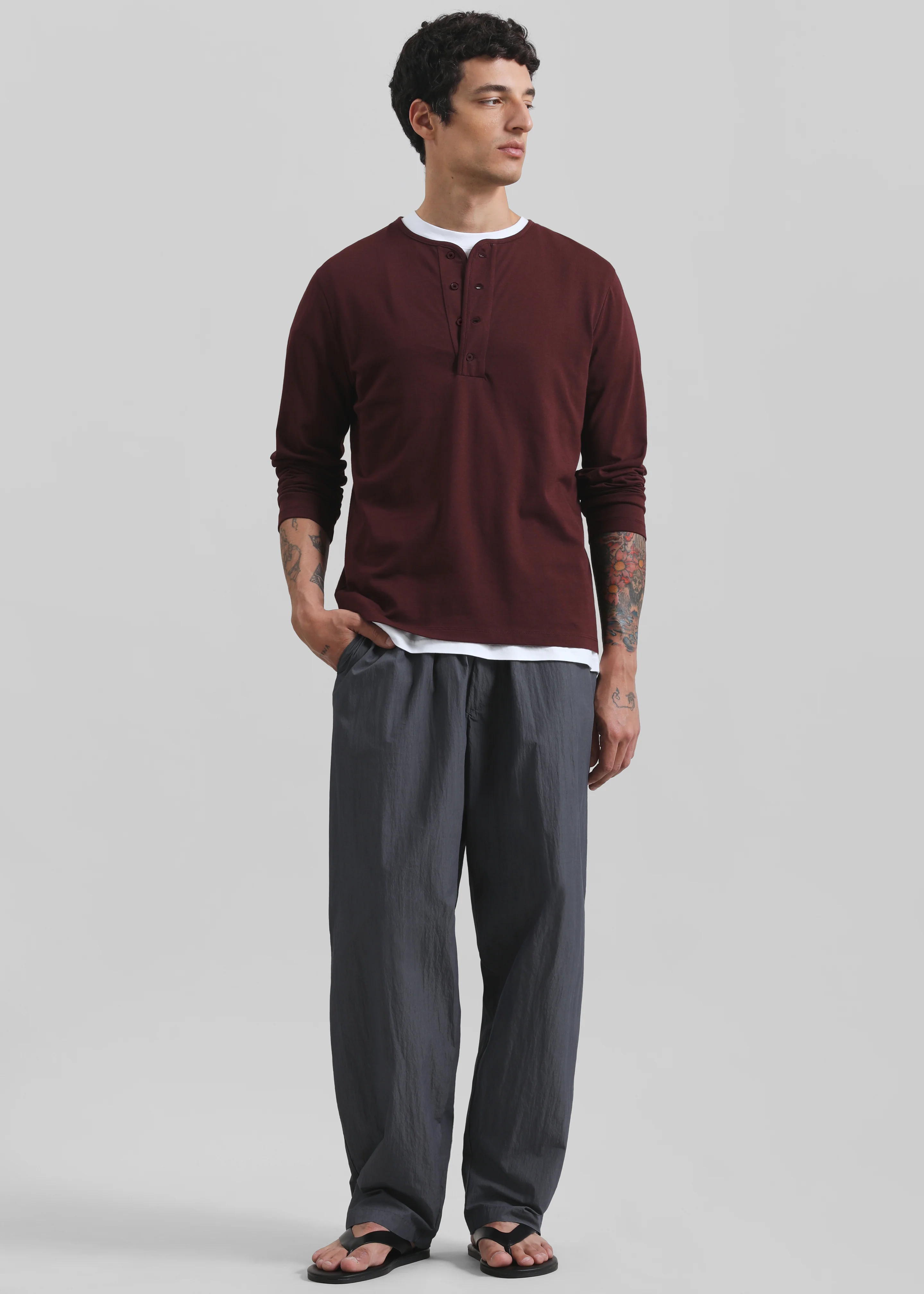 Whitby Modal-Blend Henley T-Shirt - Burgundy - Image 4