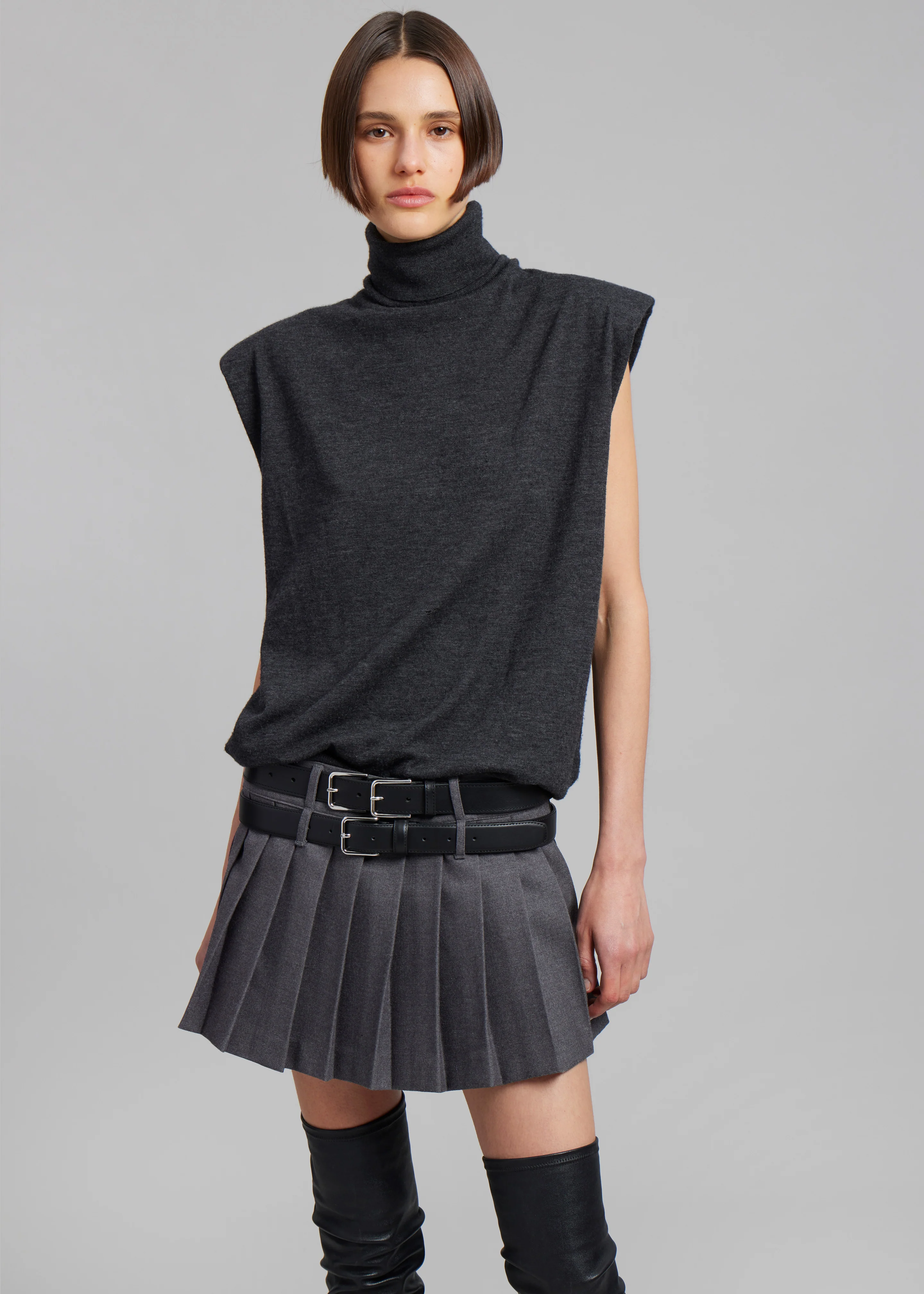 Willow Double Buckle Leather Belt - Black - Image 4