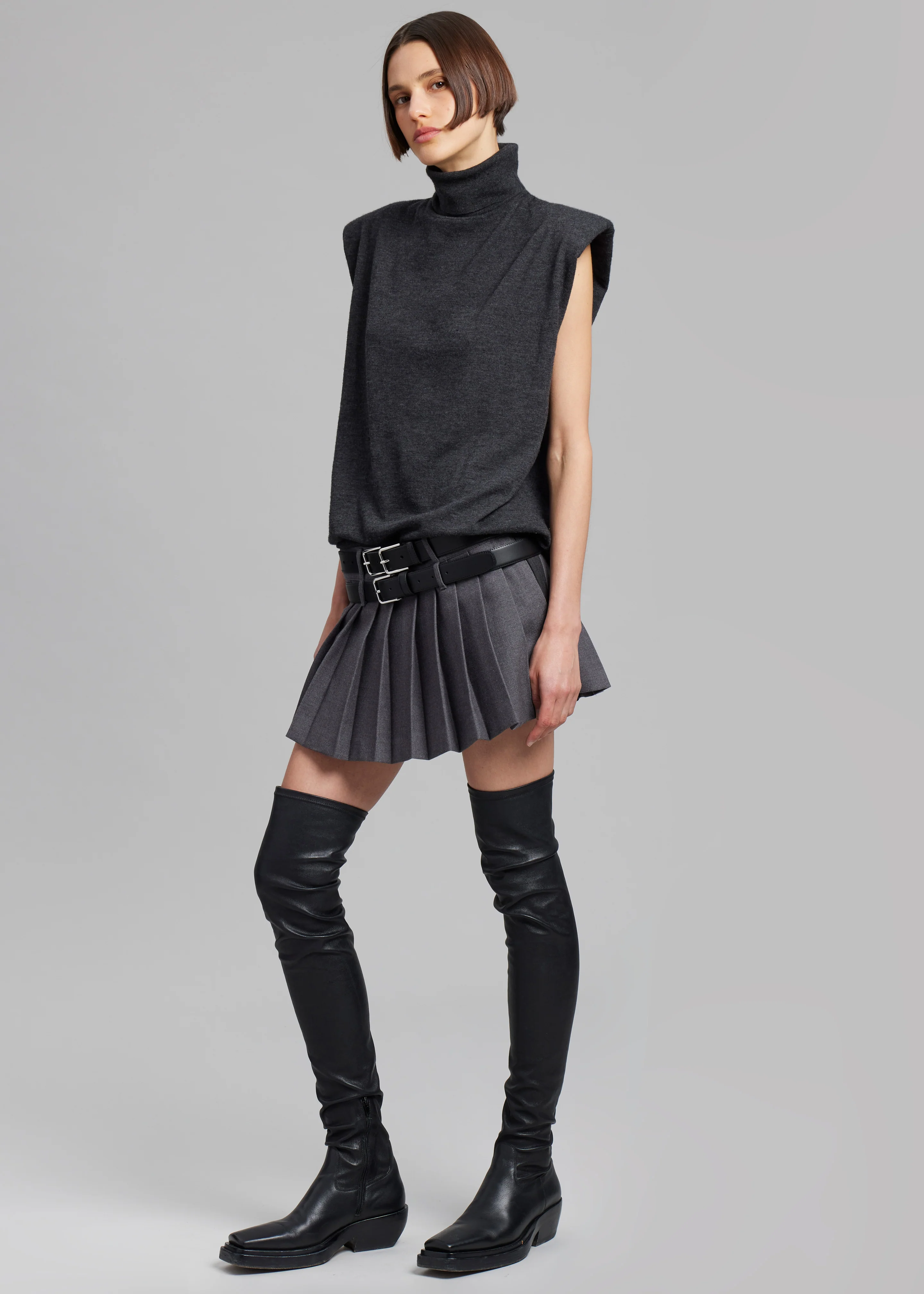 Willow Double Buckle Leather Belt - Black - Image 5