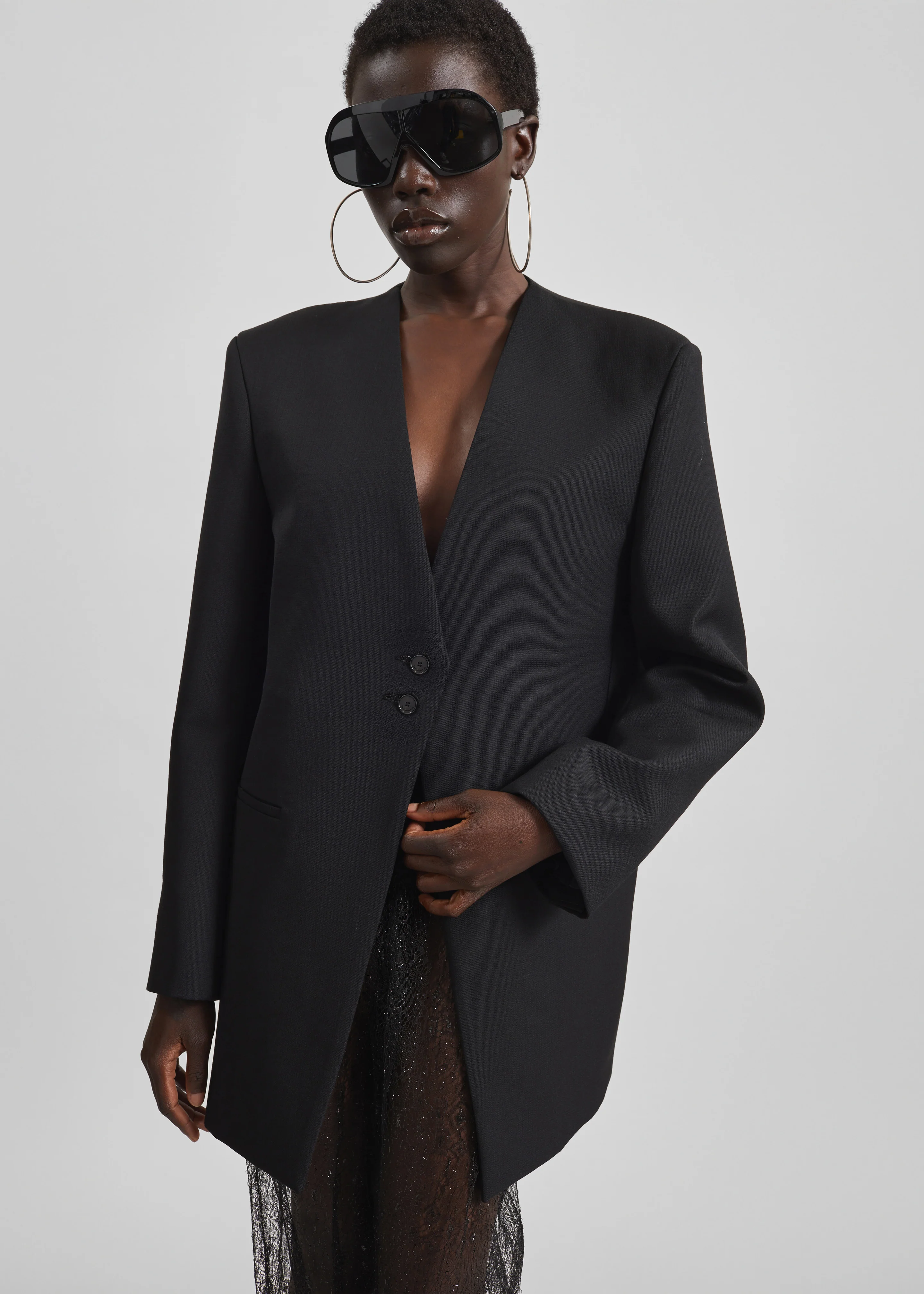 Winsen Collarless Blazer - Black - Image 5