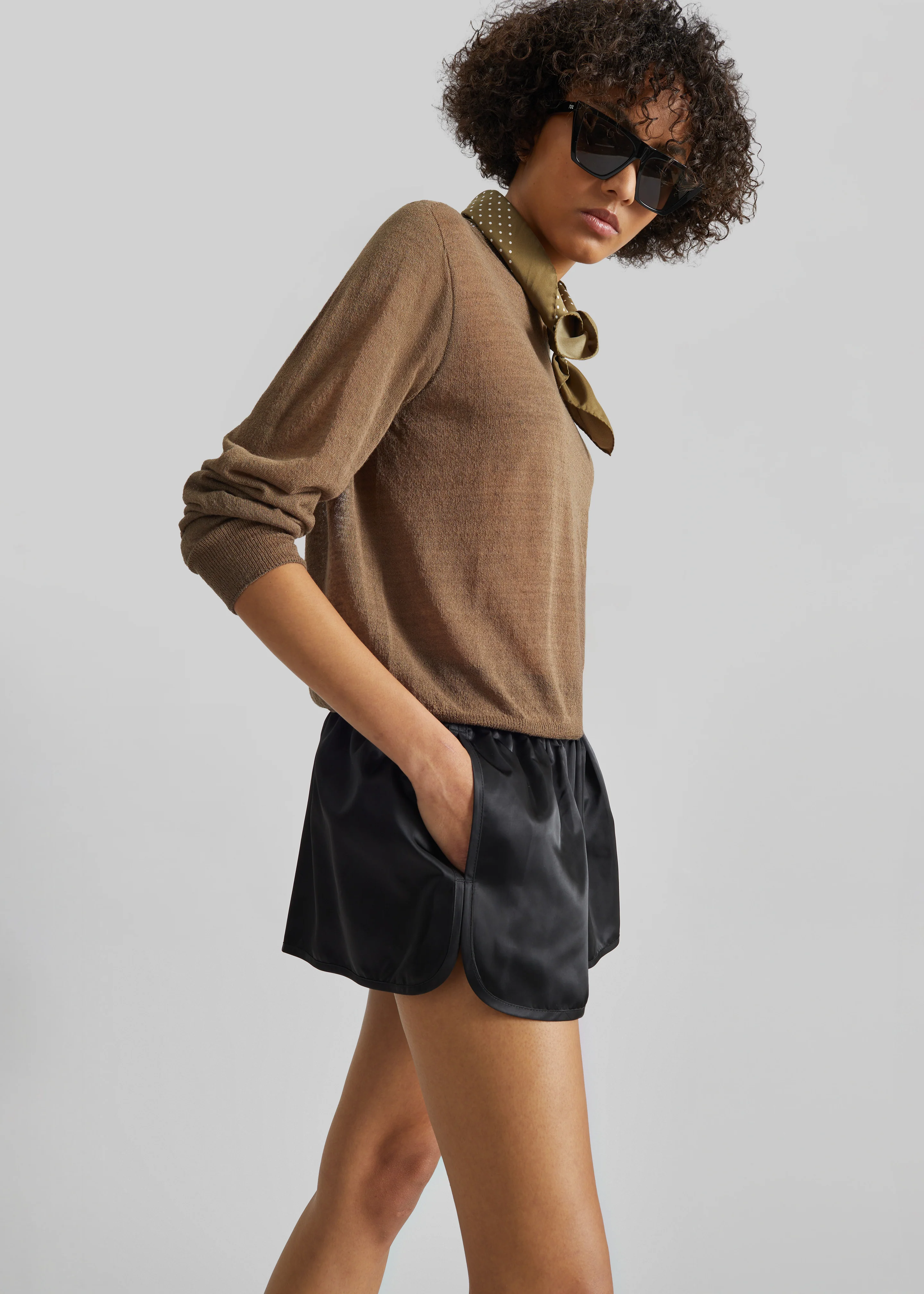Zafra Satin Mini Shorts - Black - Image 4
