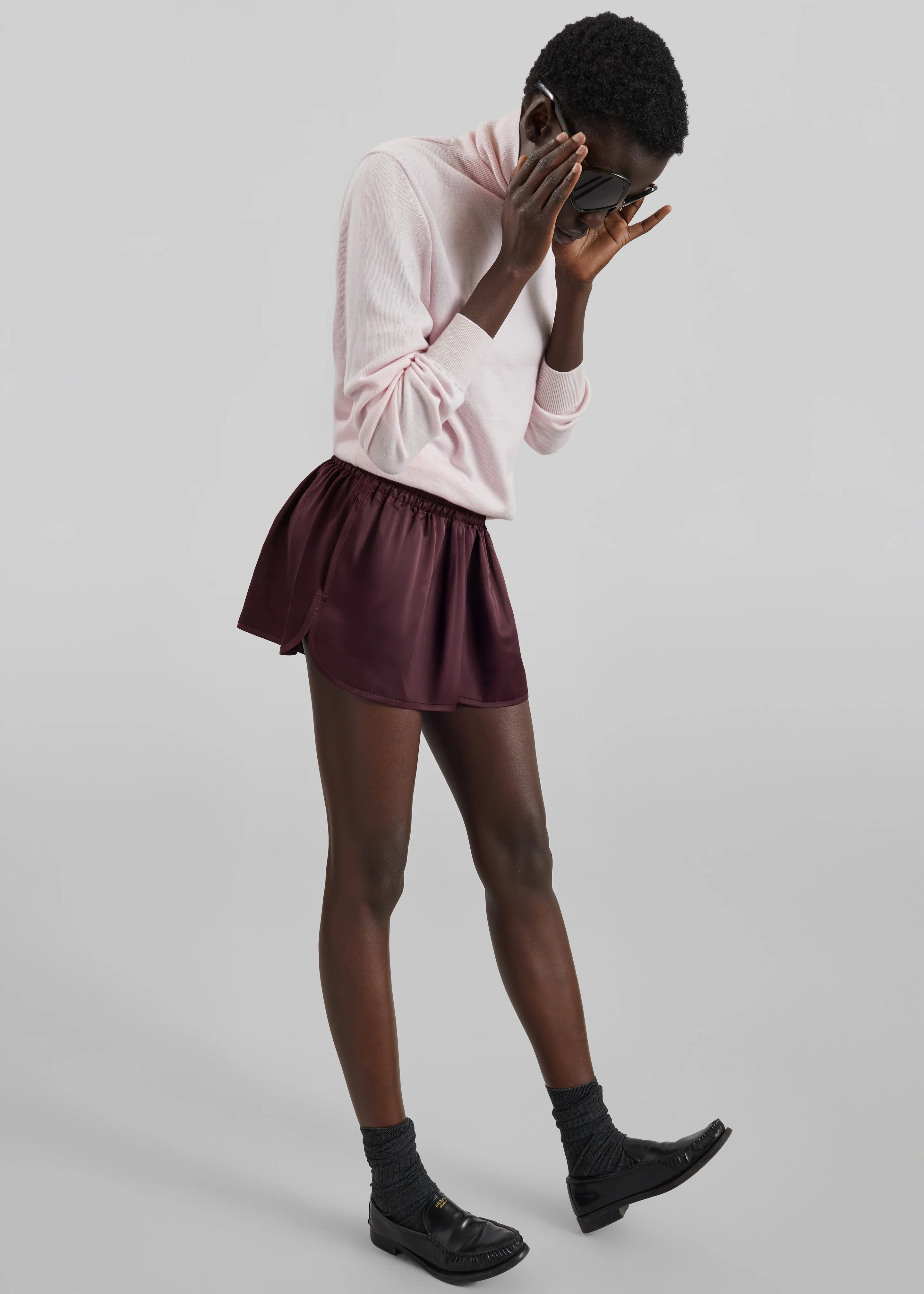 Zafra Satin Mini Shorts - Dark Plum - Image 7