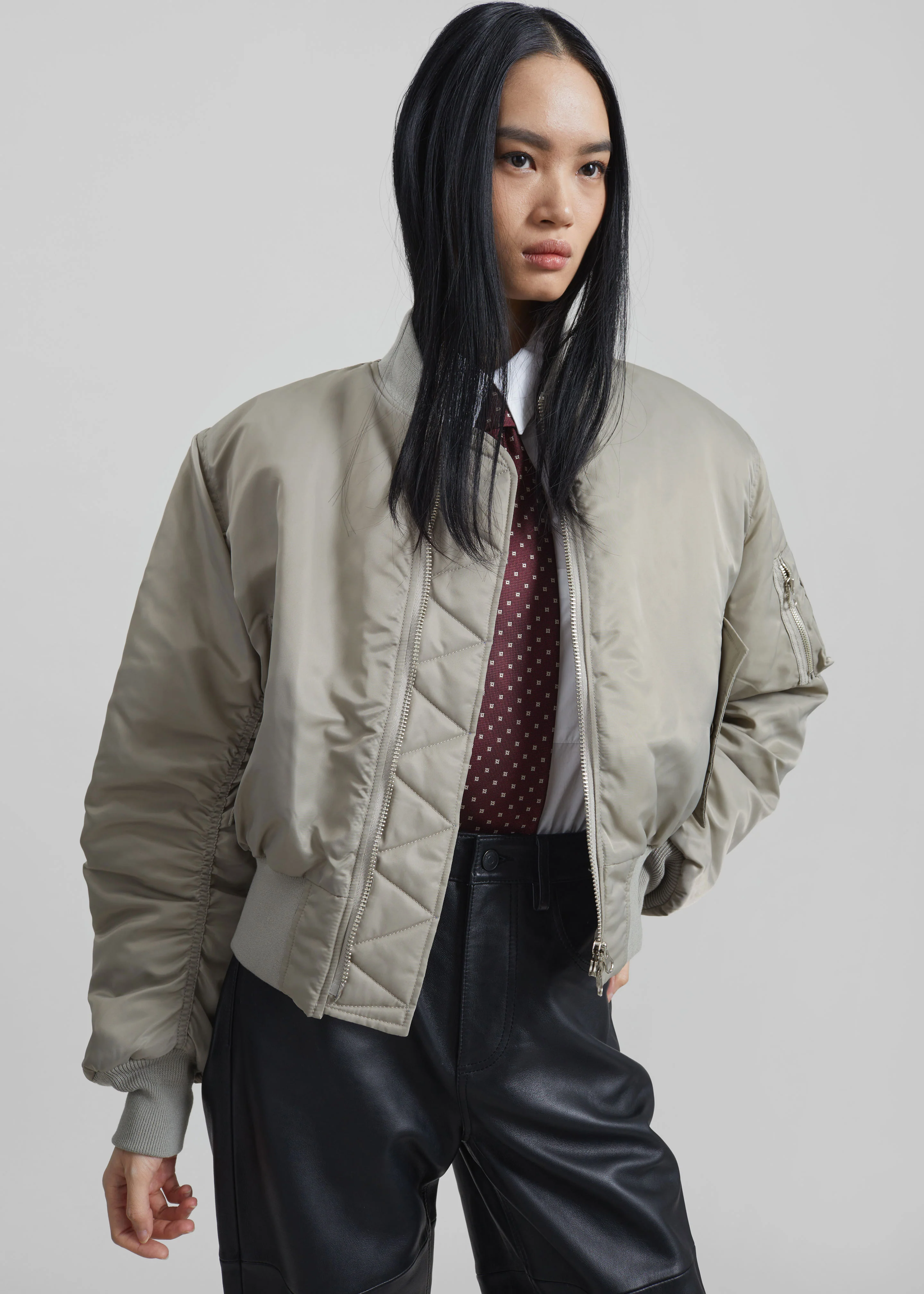 Zernez Cropped Bomber Jacket - Stone - Image 5