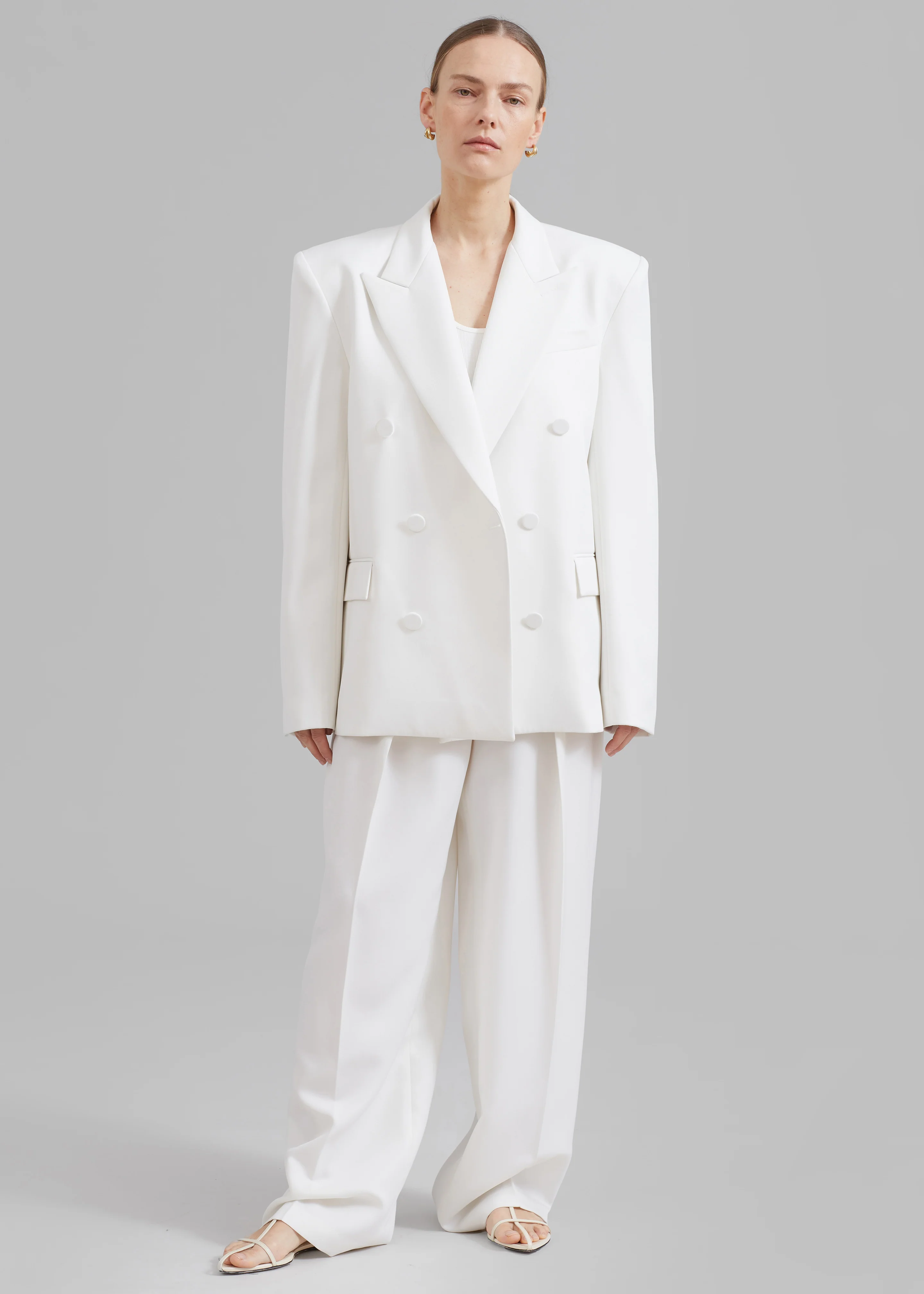 Zia Covered Buttons Blazer - White - Image 2