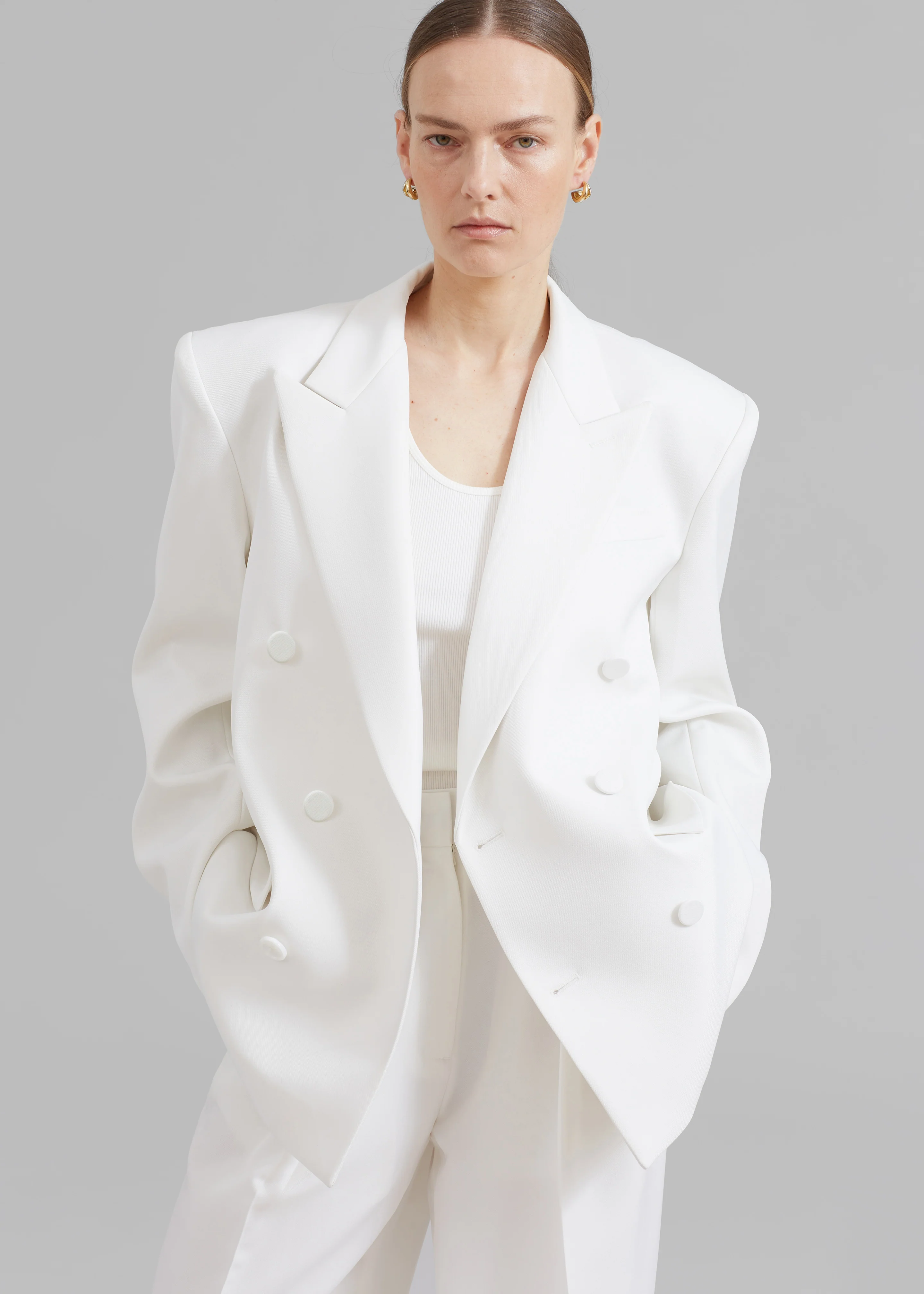 Zia Covered Buttons Blazer - White - Image 5