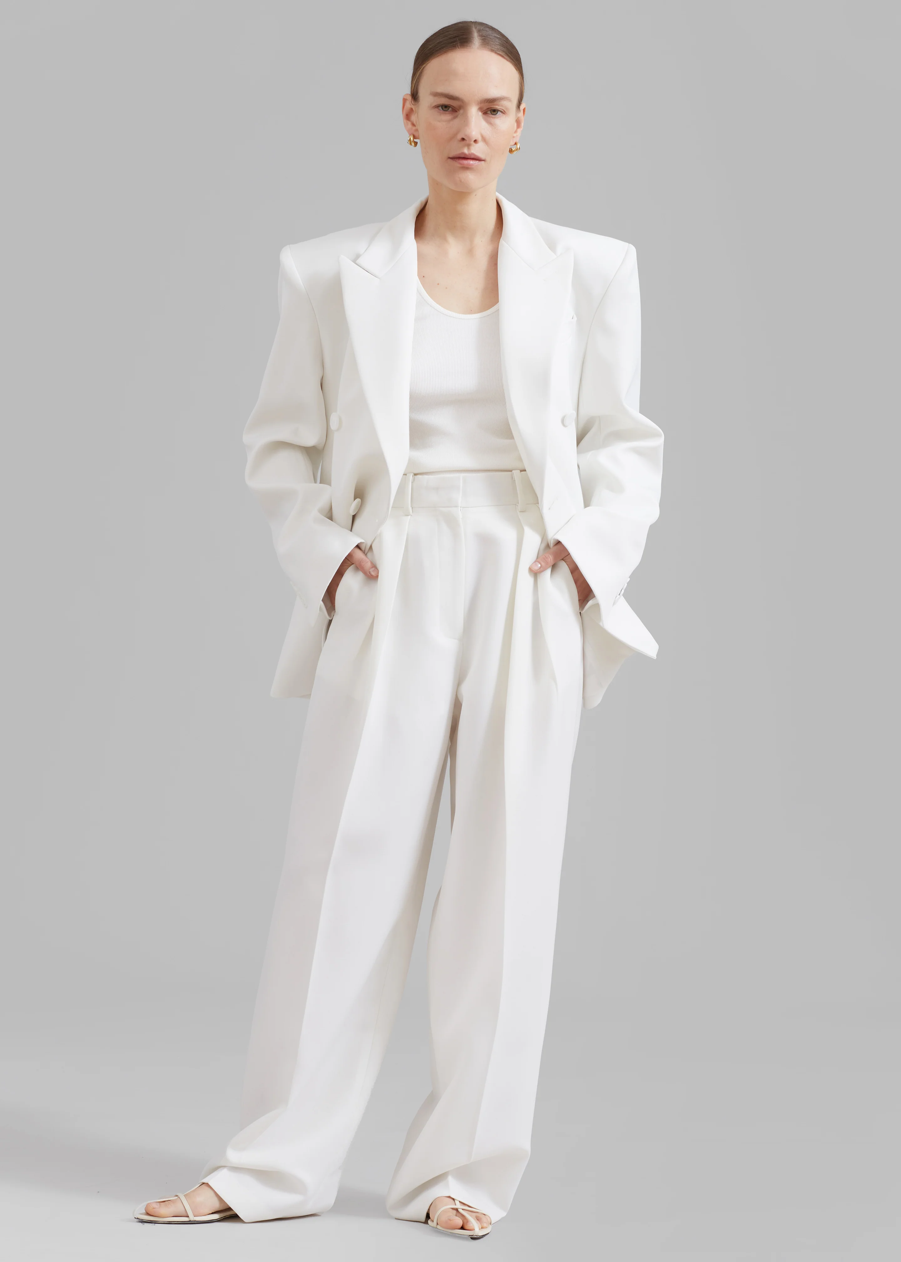Zia Covered Buttons Blazer - White - Image 7