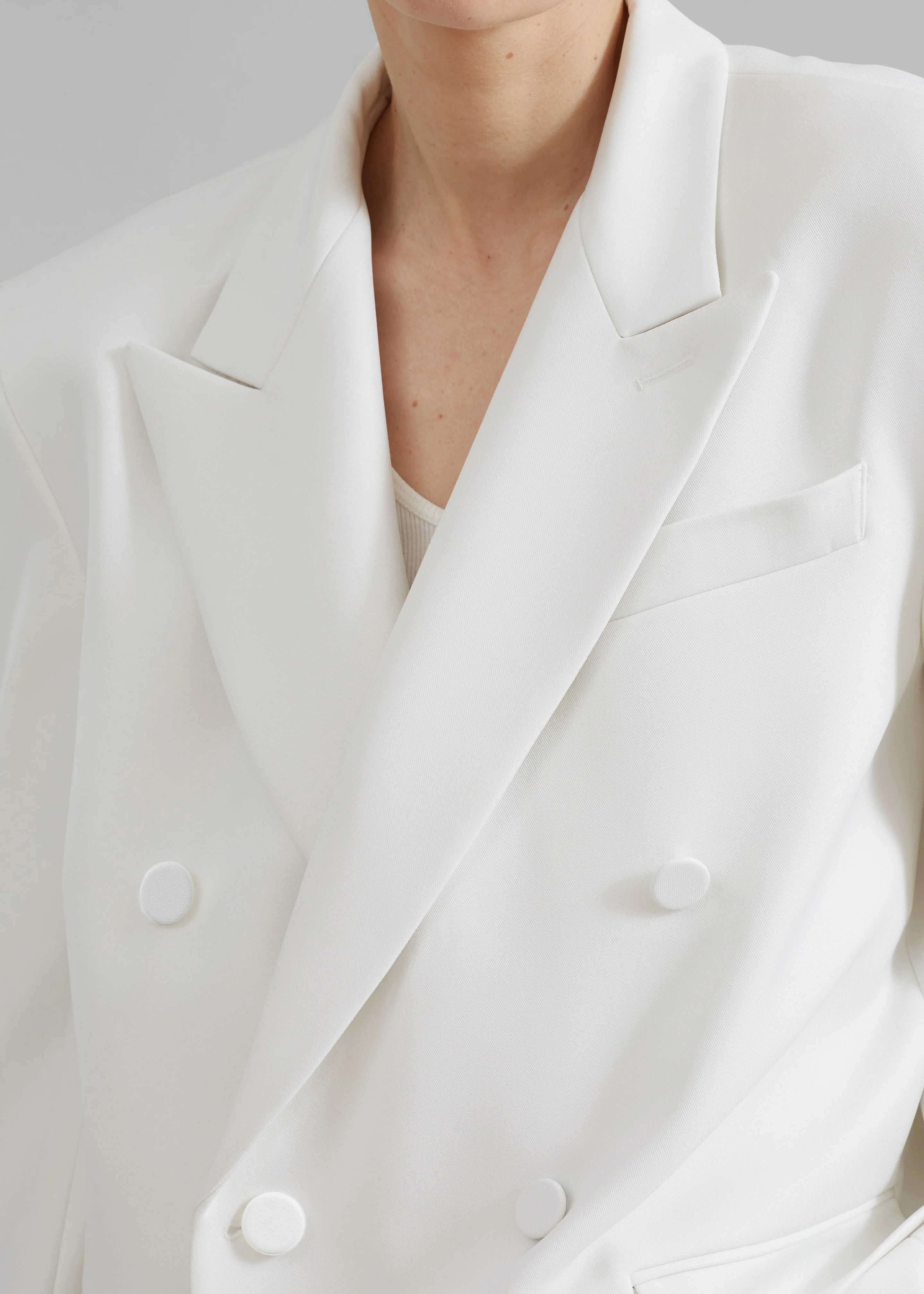 Zia Covered Buttons Blazer - White - Image 9