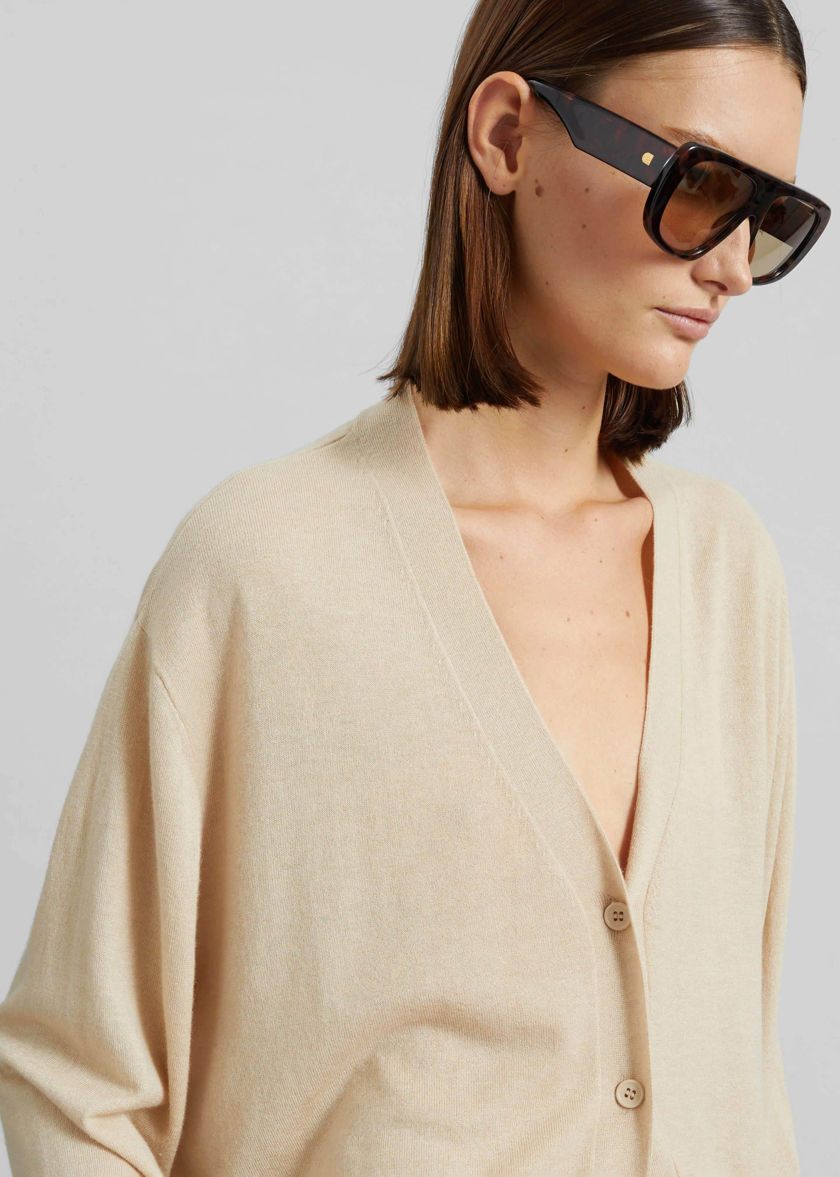 Zina V-Neck Cardigan - Beige - Image 5