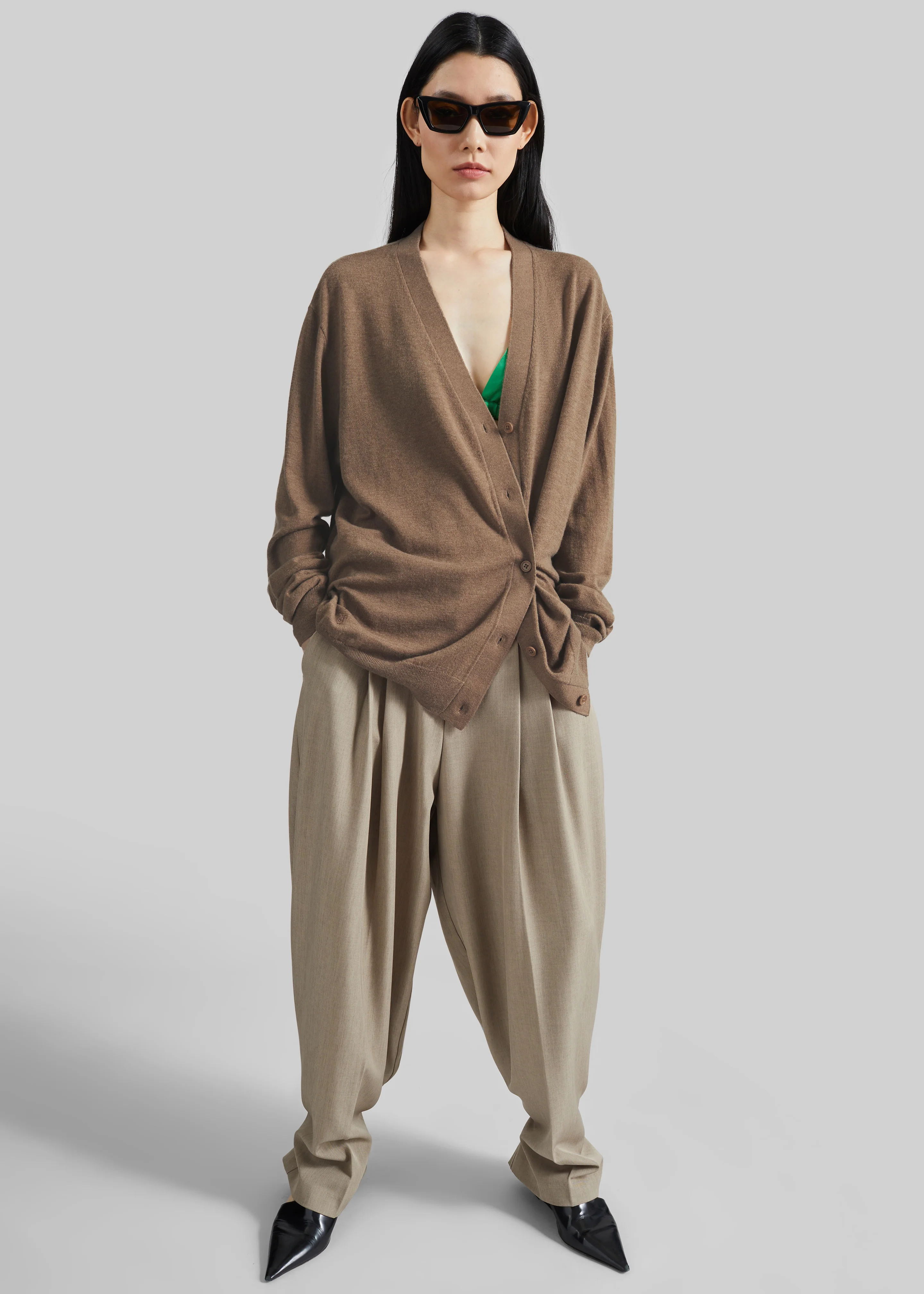 Zina V-Neck Cardigan - Mocha - Image 3