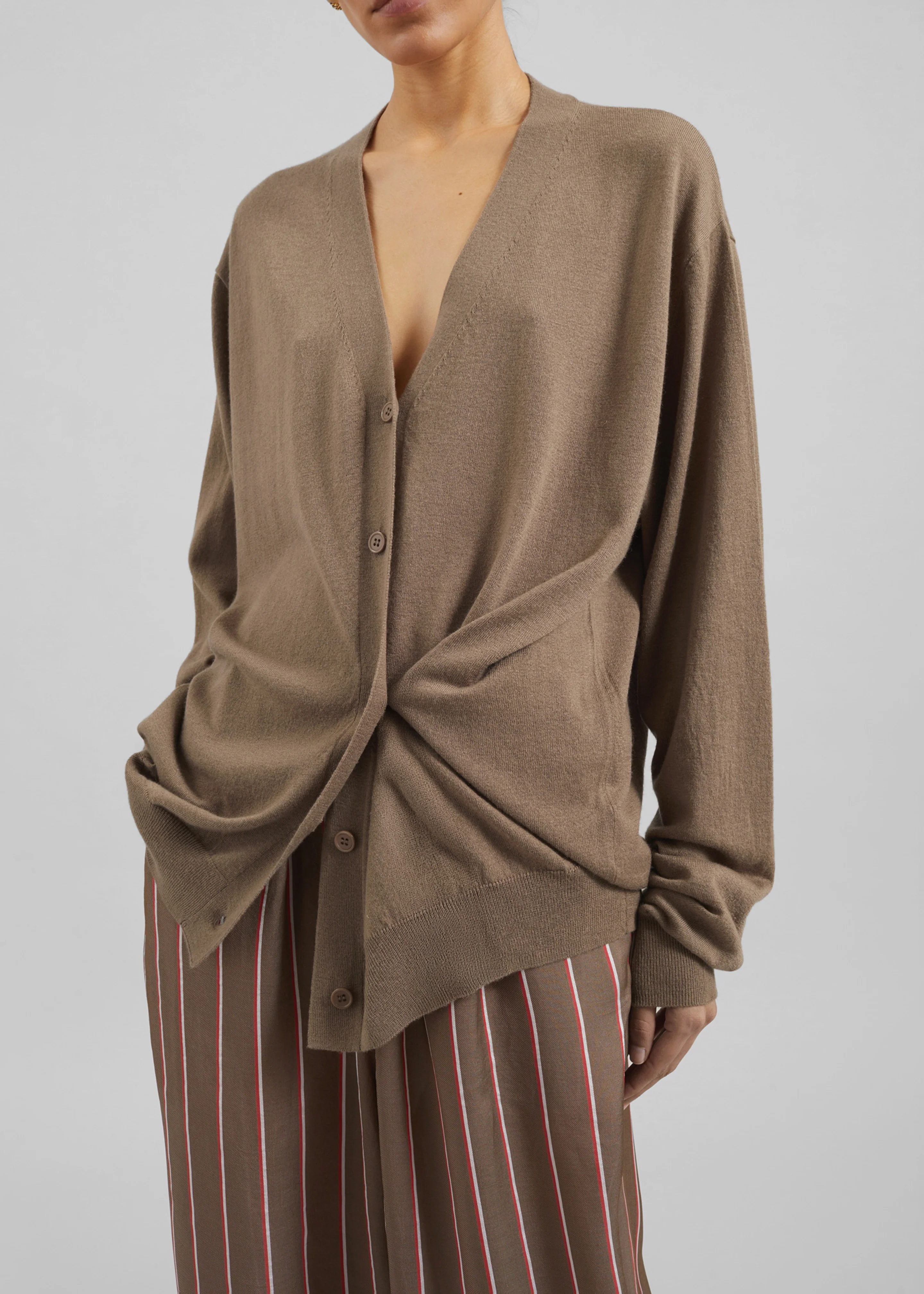 Zina V-Neck Cardigan - Mocha - Image 5