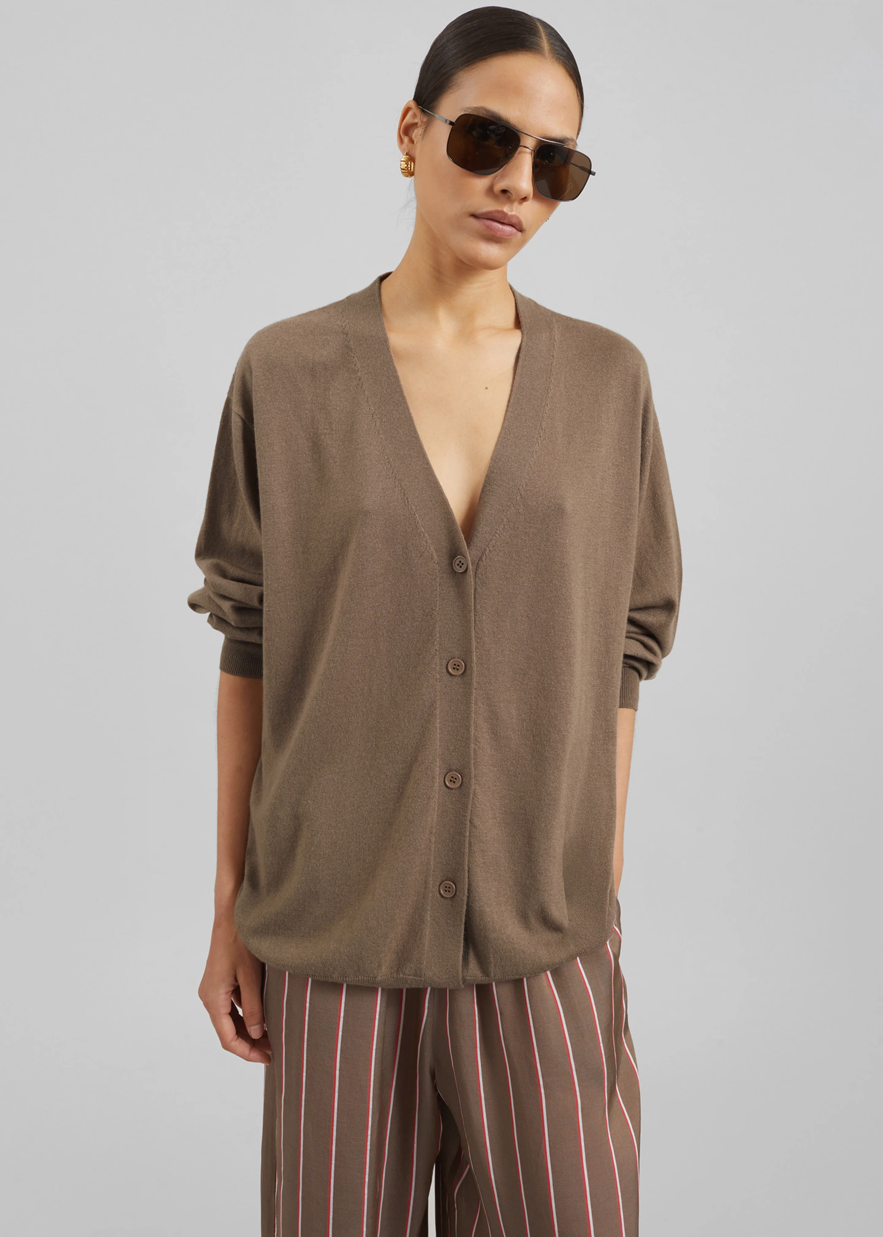 Zina V-Neck Cardigan - Mocha - Image 8